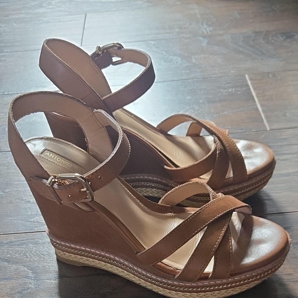 ANTONIO MELANI Brown Strappy Wedge Sandals